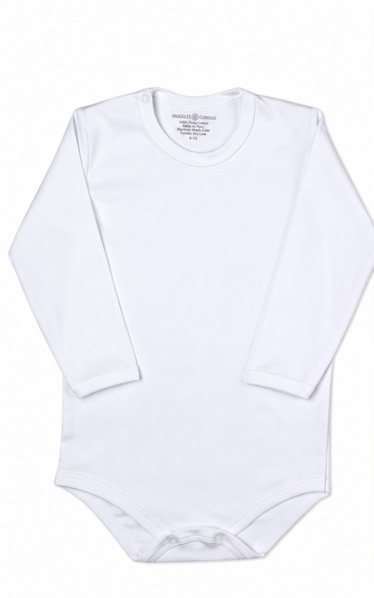 White - Long Sleeve Bodysuit 100% Pima Cotton