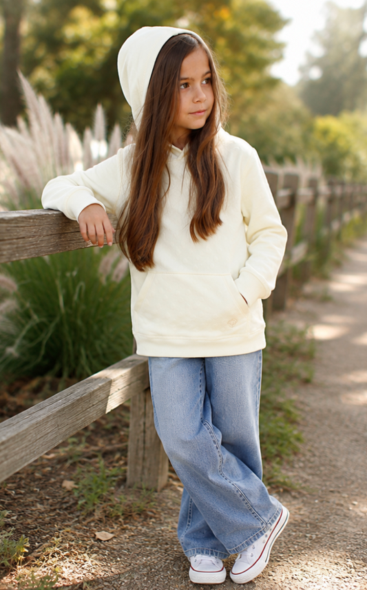 Girl Cream Long Hooded Pocket Jersey 100% Cotton