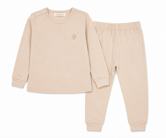 Girl Beige Pajama Set in Pima Cotton