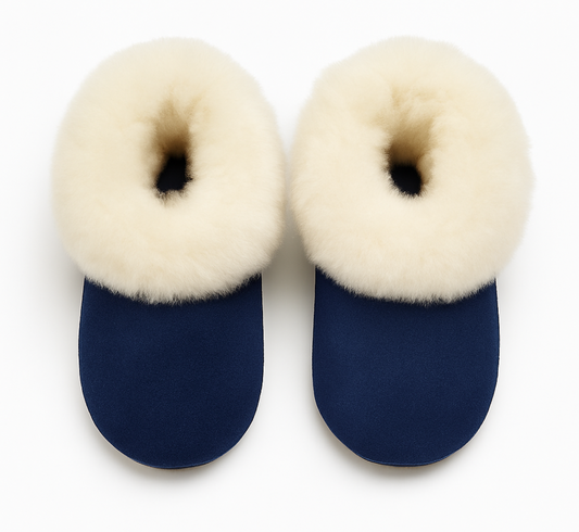 Alpaca Fur Baby and Kids Booties Slippers in Midnight Navy