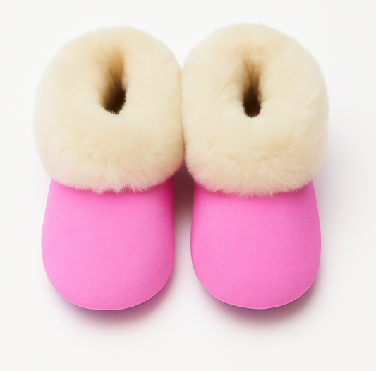 Alpaca Fur Baby and Kids Booties Slippers in Fuchsia Blossom