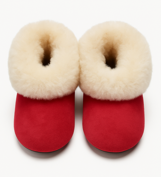 Alpaca Fur Baby and Kids Booties Slippers in Crimson Berry