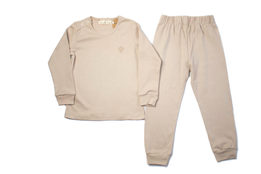 Boy Beige Pajama Set in Pima Cotton