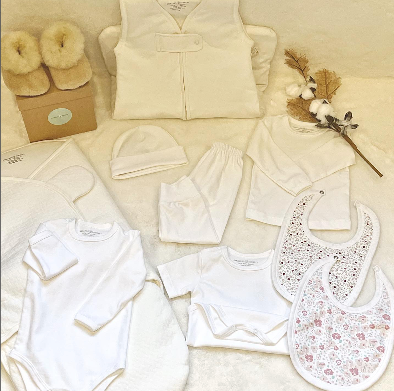 Gift Basket Newborn Peruvian Pima Cotton Essentials in White (0-3 Months and 3-6 months)
